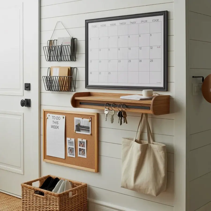 How to Create a Home Organization Station with a Shiplap Wall and Floating Desk