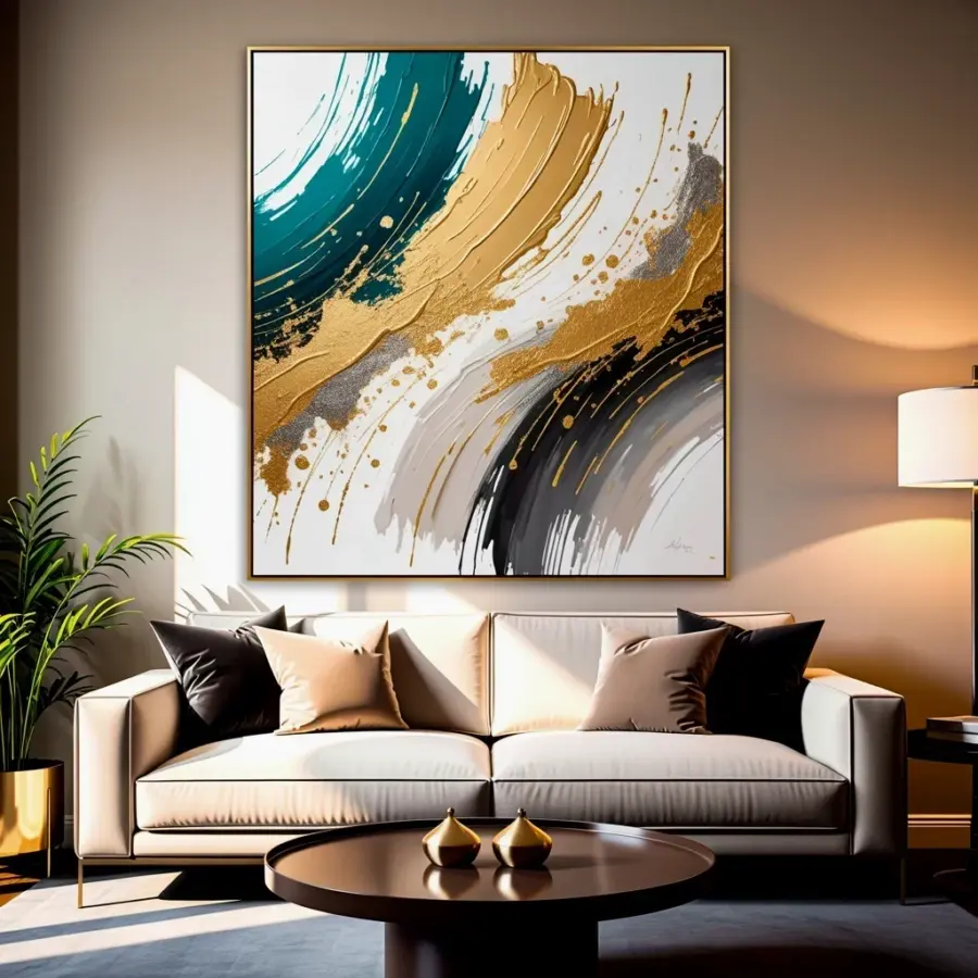 Cloudy Texture Wall with Gold Accents β Dreamy Handmade Wall Art for Cozy Vibes